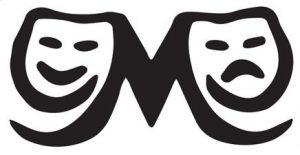 letter M with happy and sad theatre masks